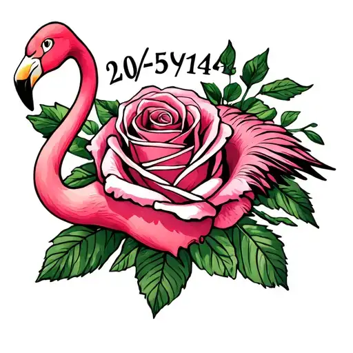 "20/05/1943" pink flamingo rose surrounded tattoo design idea