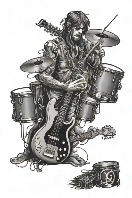 bass guitar and drums mixed together tattoo design idea