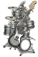 bass guitar and drums mixed together tattoo design idea