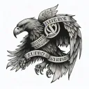 A tattoo design of a fierce eagle clutching a banner with the Latin phrase 'flectere si nequeo supros acheronta movebo' in its talons tattoo design idea