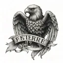 A tattoo design of a fierce eagle clutching a banner with the Latin phrase 'flectere si nequeo supros acheronta movebo' in its talons tattoo design idea