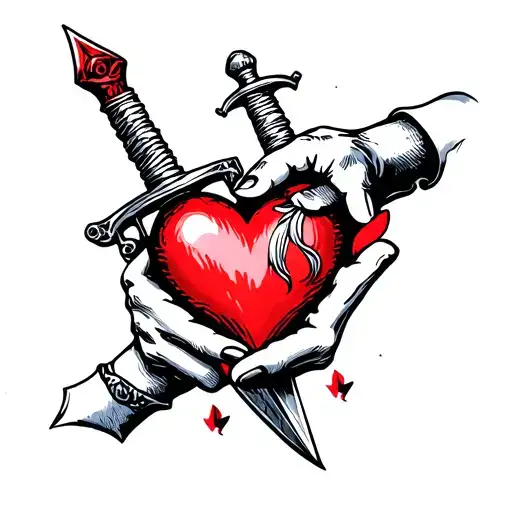 hand holding heart with dagger through it  tattoo design idea