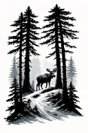 a forest full of norwegian trees and you can see a moose in there tattoo design idea