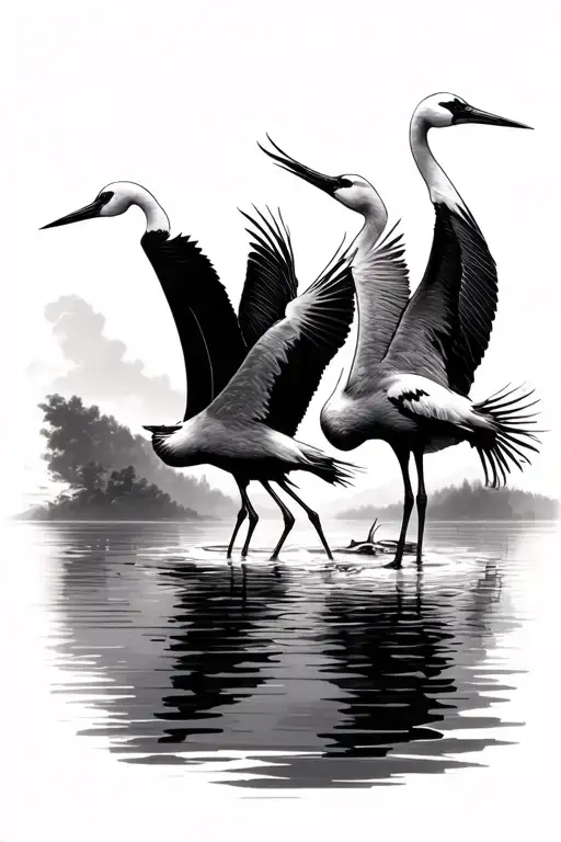 two cranes in the water are a metaphor for the end of humanity tattoo design idea