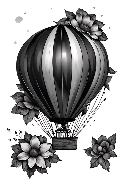 hot air balloon floating but ballon is flower bouquet tattoo design idea