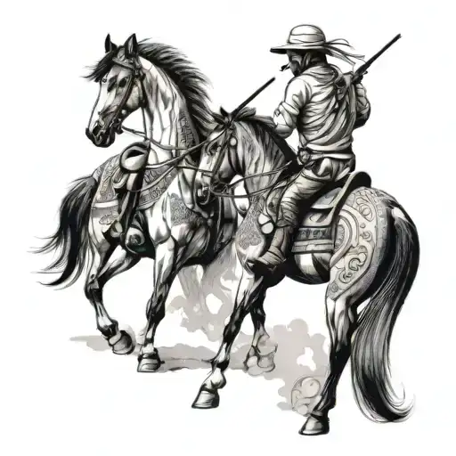 Moroccan tbourida horses guys shooting guns tattoo design idea
