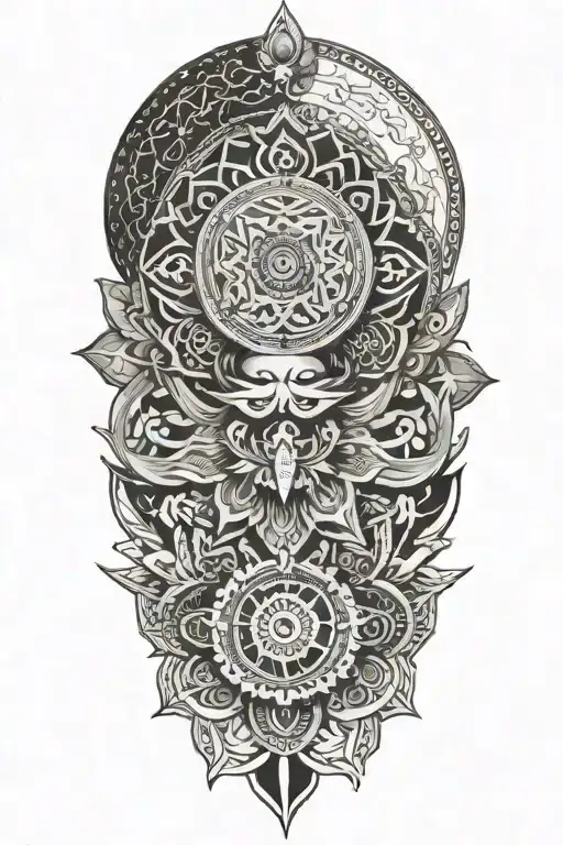 Incorporate a mandala, an aum, a book and musical notes tattoo design idea