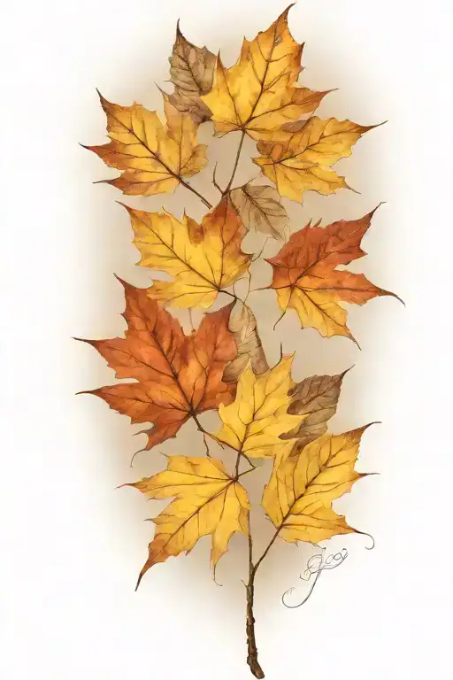 autumn leaves blowing in the wind tattoo design idea