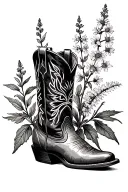 Cowboy boot with Black cohosh, Baptisia alba false indigo White wood aster tattoo design idea