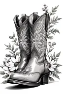 Cowboy boot with Black cohosh, Baptisia alba false indigo White wood aster tattoo design idea