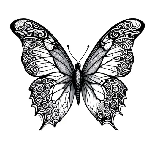 A butterfly with intricate patterns of hiking trails on its wings, representing the client's love for hiking and nature tattoo design idea