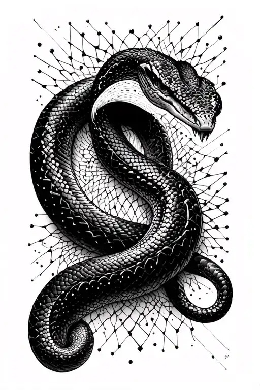 diamond shape dotwork with snake slithering tattoo design idea