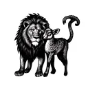 A detailed illustration of a lion and a lamb peacefully coexisting, symbolizing peace and harmony in Christianity tattoo design idea