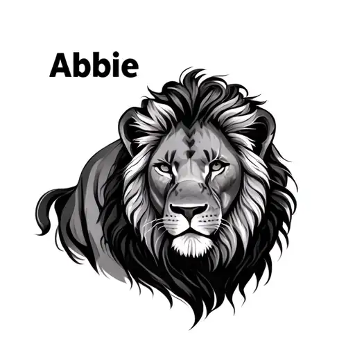 the name Abbie with a lion next to it tattoo design idea