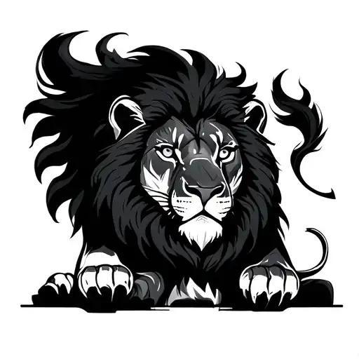 Make me a sketch of a glowing lion with a cool twist, something unusual, in dark black. tattoo design idea