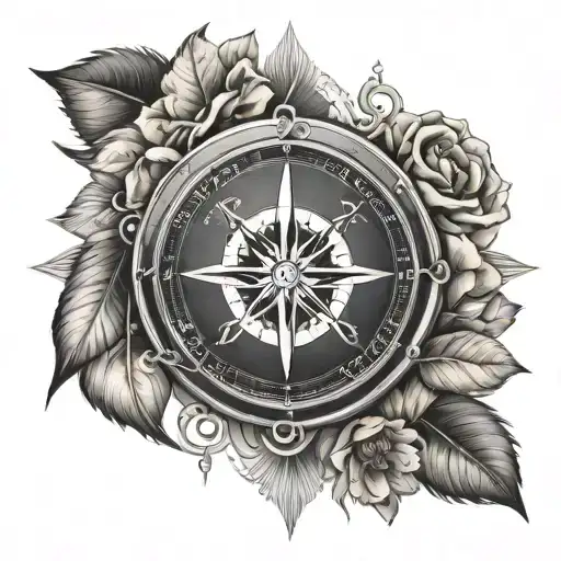 Compass tattoo. Middle of compass dreamcatcher like. African flower on side of compass. N symbolized with a crown. W wit tattoo design idea