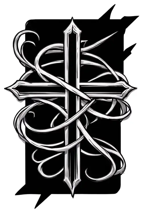 "foundation" a thin, feminine cross intertwined tattoo design idea