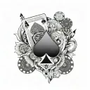 Black and grey tattoo for my grandpa he was a big poker player so I want poker cards, chips, money and like smoke backgr tattoo design idea