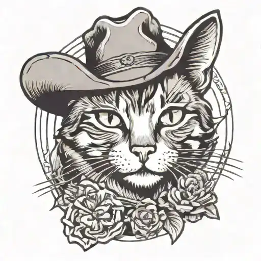 cowboy cat tattoo design idea