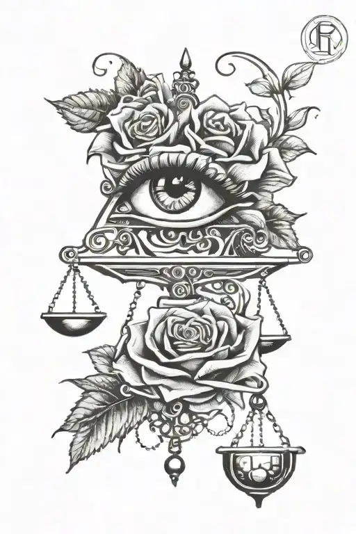 Libra eye and rose tattoo design idea