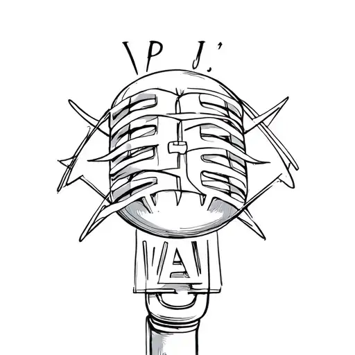 A sketch style tattoo of a microphone with the letters V P J hidden within the design tattoo design idea