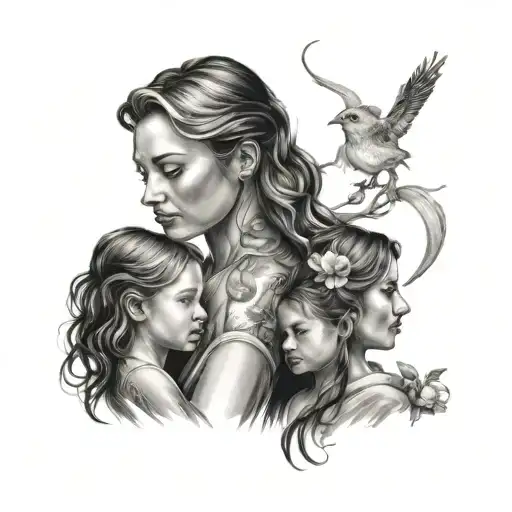 mother and two daughters tattoo design idea
