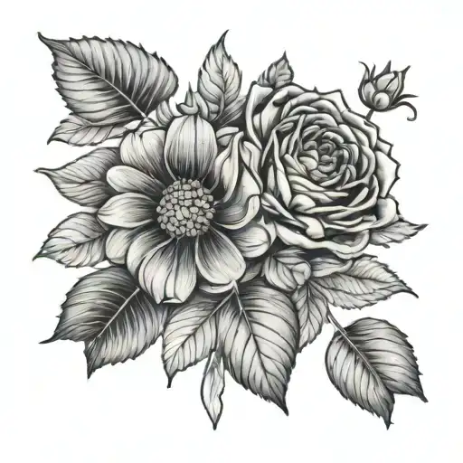 buttercup, sunflower, rose, geranium tattoo design idea
