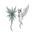 Two marijuan leaves stand next to one demon and the other angel tattoo design idea