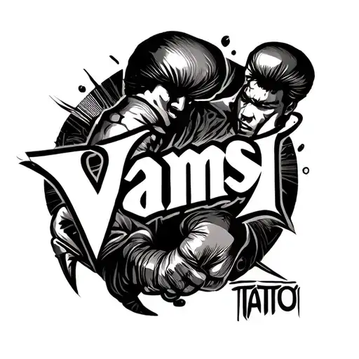 "Design a bold and artistic forearm tattoo that features the name Vamsi integrated with boxing elements. The name should tattoo design idea