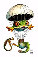 anthropomorphic coqui in a parachute with the number 2025 tattoo design idea