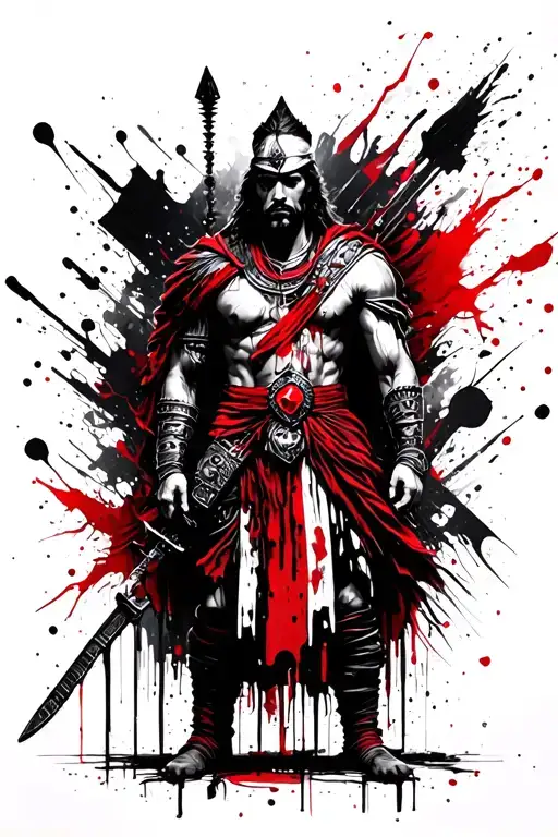 persia warrior standing tattoo design idea