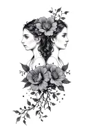 floral Gemini twins with vines tattoo design idea