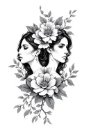 floral Gemini twins with vines tattoo design idea
