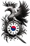 - Phoenix- bullets- knives- craftsmanship/bushcraft- half of a clock with a korean and american flag tattoo design idea