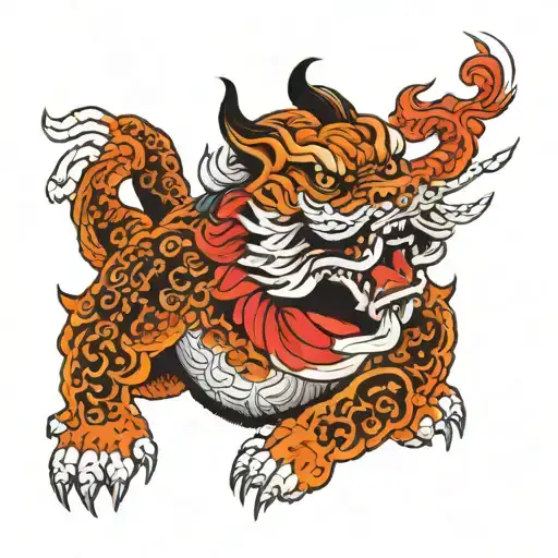 Fu dog shoulder tattoo design idea