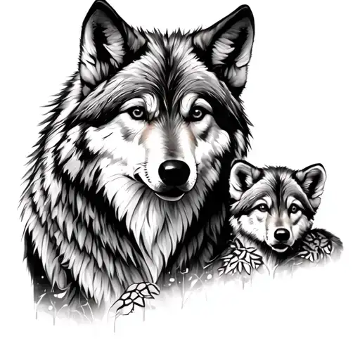 mother wolf and two cubs  tattoo design idea