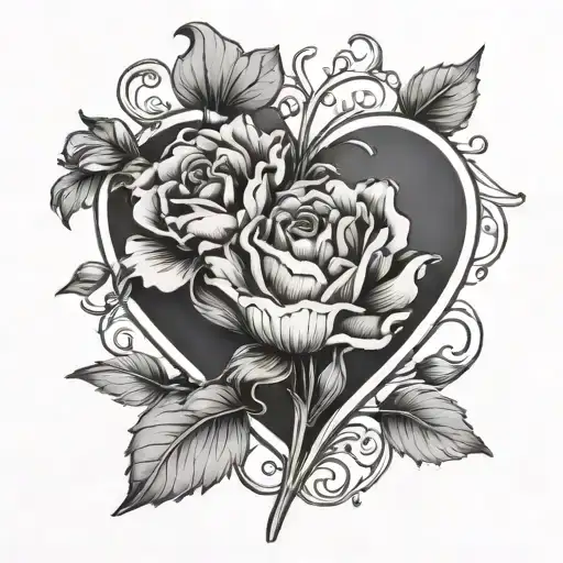 heart, carnation, snowdrop flower tattoo design idea