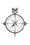 owl compass clock tattoo design idea