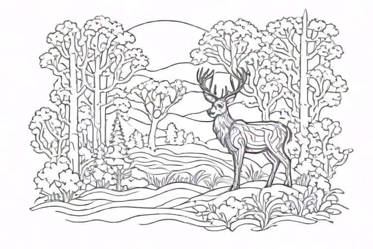 one deer forrest line tattoo design idea