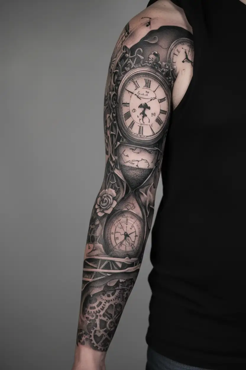 sands of time connected by dna double helix broken in half tattoo design idea