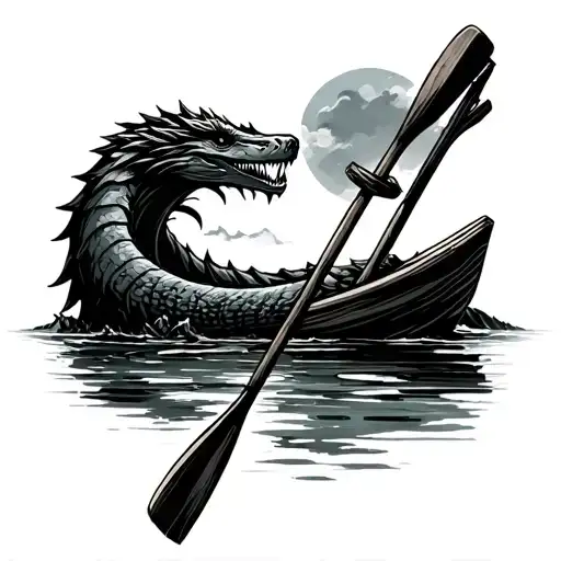 lochness monster rowing oar simple tattoo design idea
