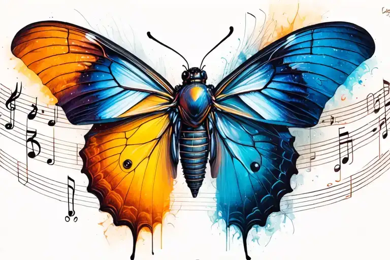 moth butterfly effect music guitar strings transforming tattoo design idea