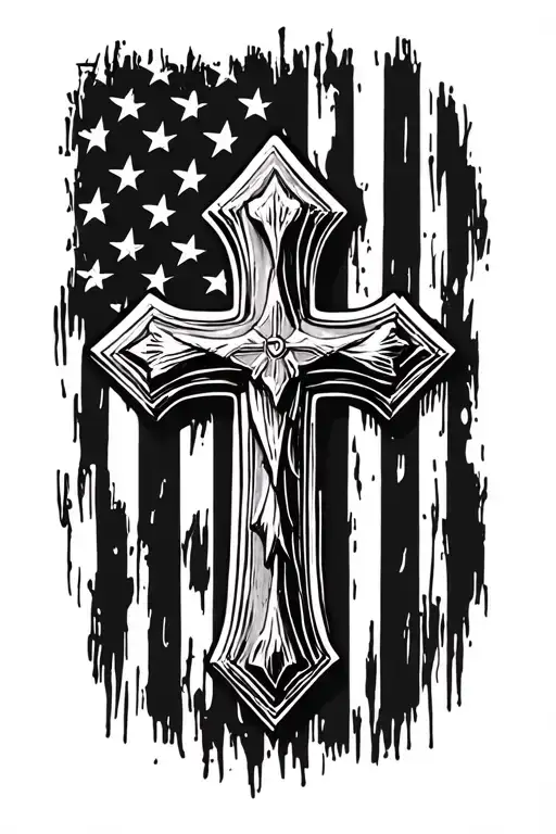 3 nails cross tattoo with American flag background  tattoo design idea