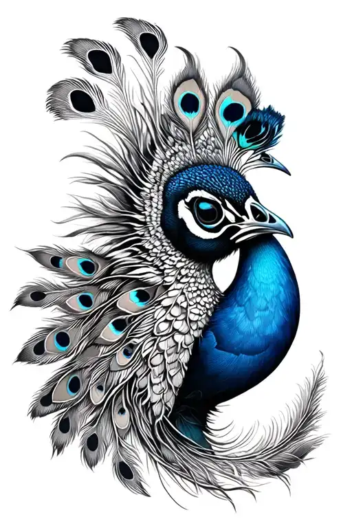 peacock head and feathers tattoo design idea