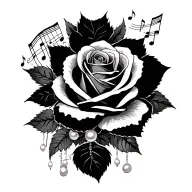 roses, music notes, pearl necklace tattoo design idea