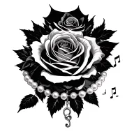 roses, music notes, pearl necklace tattoo design idea