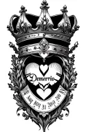 King crown with "Demetrio". Incorporate hearts and date of August 31, 2010 in roman numerals. tattoo design idea