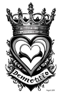 King crown with "Demetrio". Incorporate hearts and date of August 31, 2010 in roman numerals. tattoo design idea