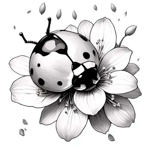 lady bug on a a jasmine blossom petals falling tattoo design idea