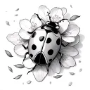 lady bug on a a jasmine blossom petals falling tattoo design idea
